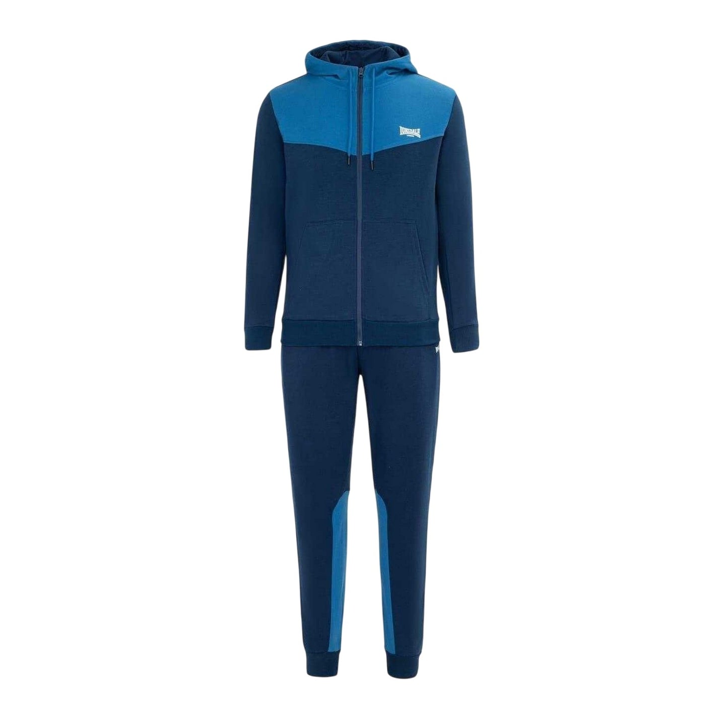 Navy-Royal Blue - Front - Lonsdale Mens Two Tone Cotton Blend Workout Tracksuit
