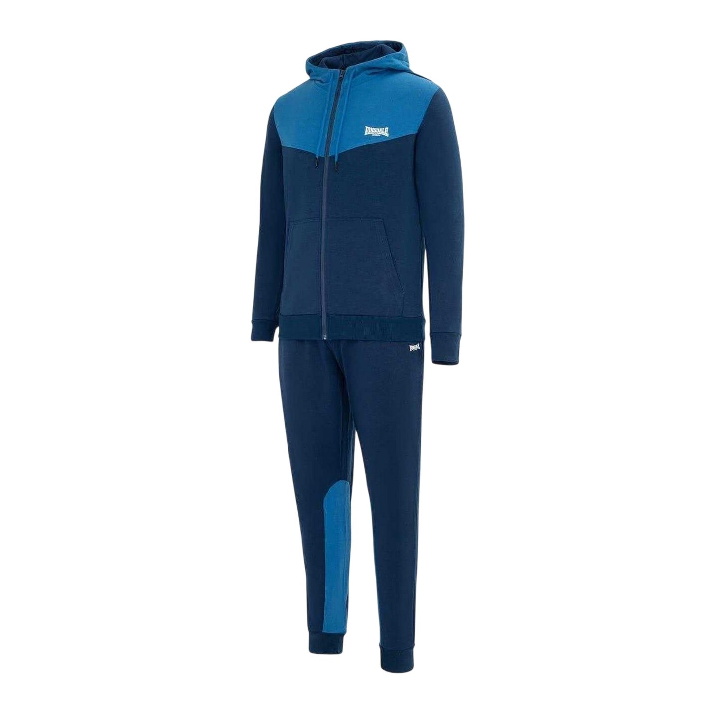 Navy-Royal Blue - Side - Lonsdale Mens Two Tone Cotton Blend Workout Tracksuit