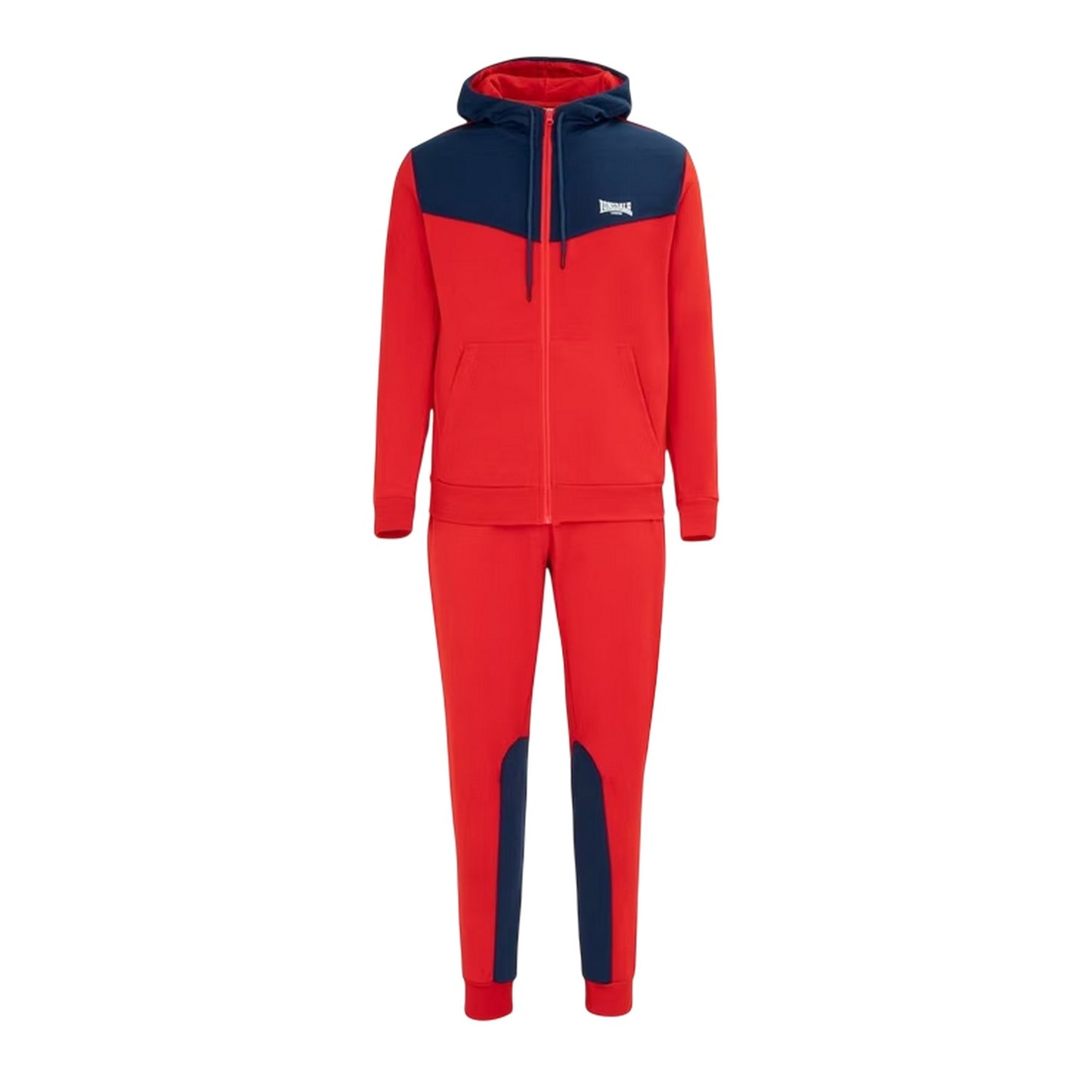 Red-Navy - Front - Lonsdale Mens Two Tone Cotton Blend Workout Tracksuit