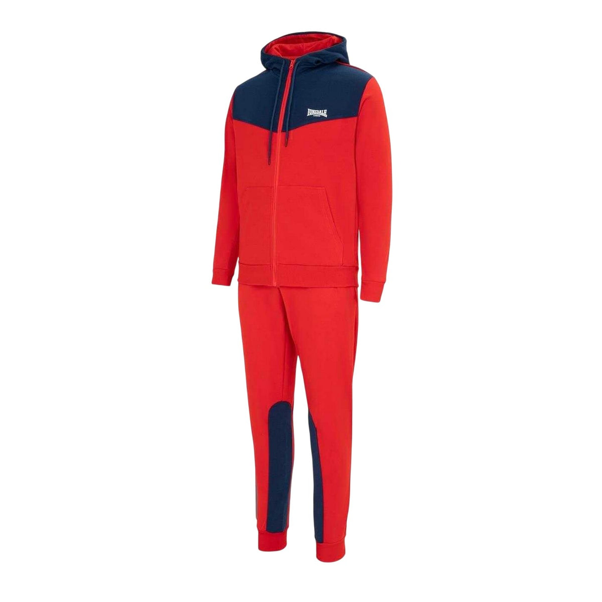 Red-Navy - Side - Lonsdale Mens Two Tone Cotton Blend Workout Tracksuit