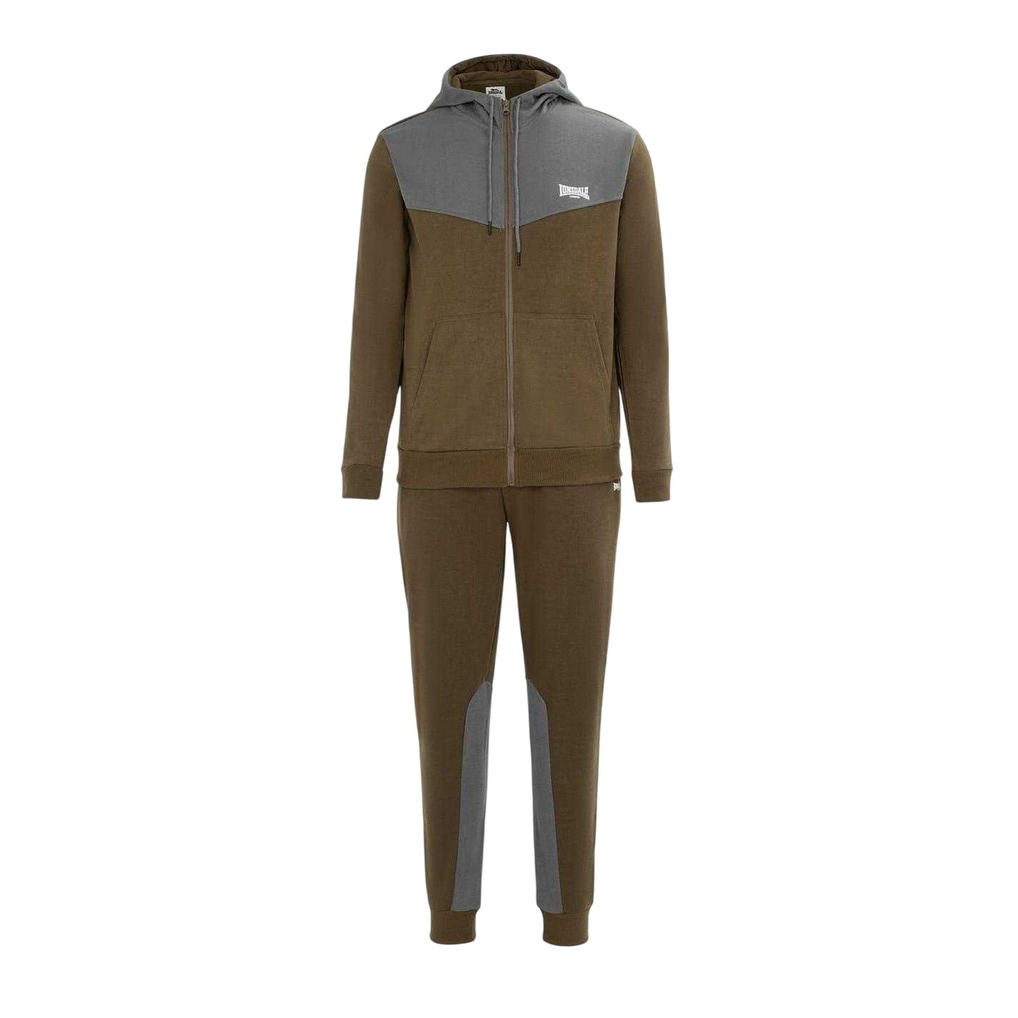 Army Green - Front - Lonsdale Mens Two Tone Cotton Blend Workout Tracksuit