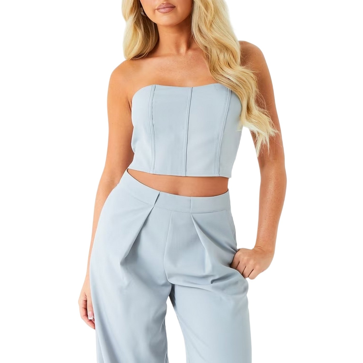 Grey - Side - Missy Empire Womens-Ladies Woven Corset Top