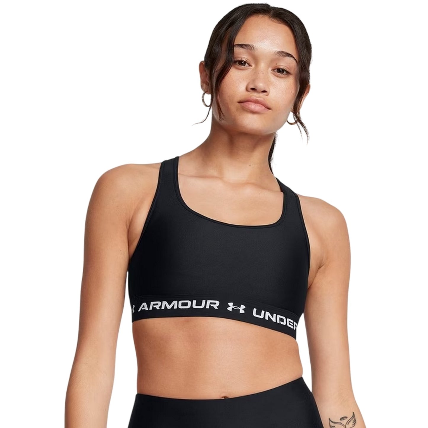 Black-White - Side - Under Armour Womens-Ladies Medium Impact Sports Bra