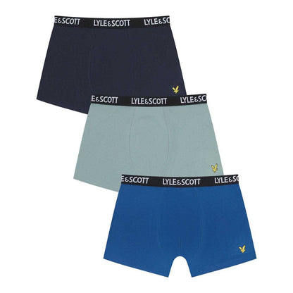 Royal Blue-Light Blue-Navy - Front - Lyle & Scott Boys Core Boxer Shorts (Pack of 3)
