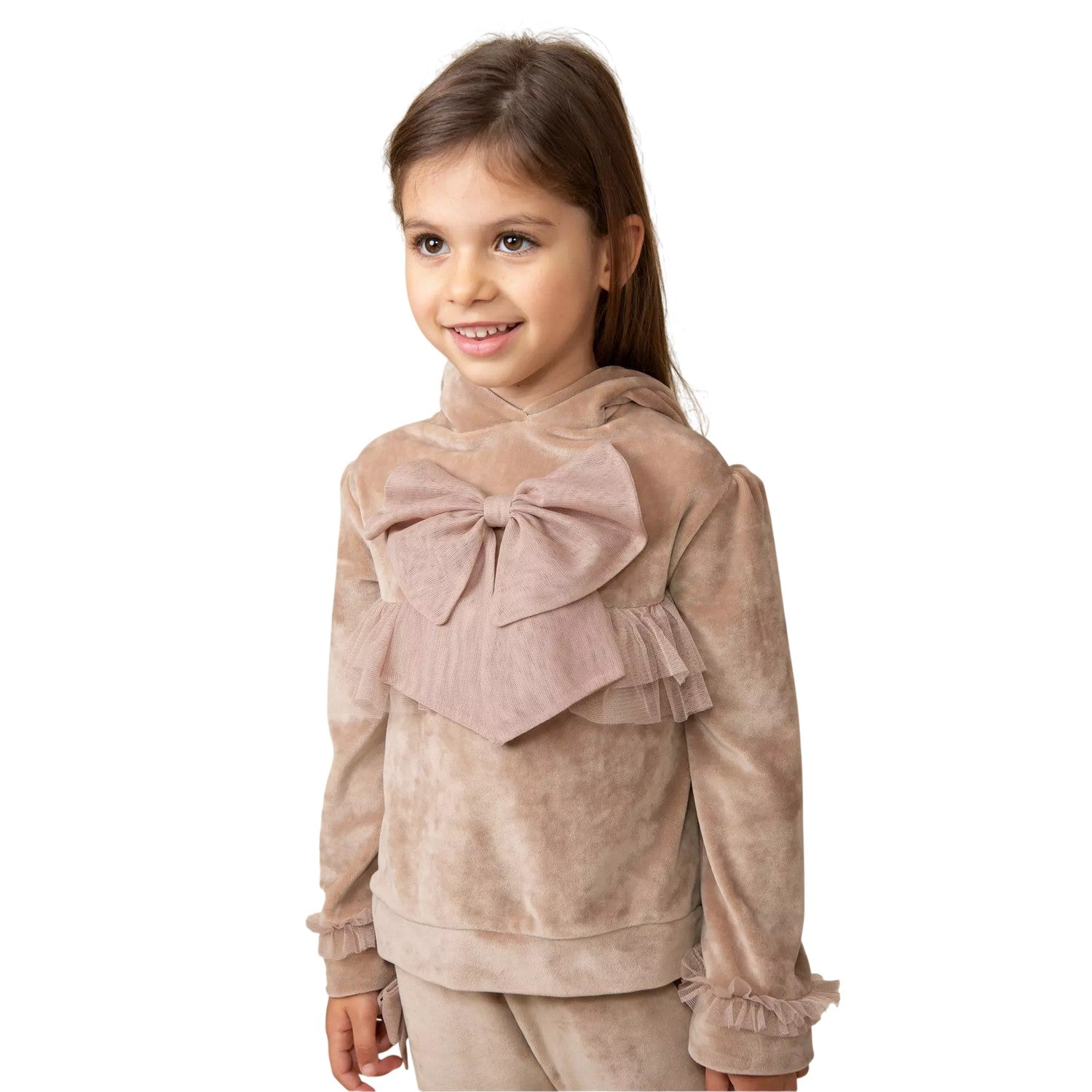 Mink - Back - Caramelo Kids Girls Velvet Hoodie And Joggers Set