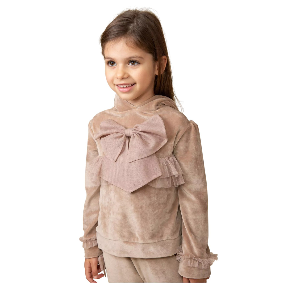 Mink - Back - Caramelo Kids Girls Velvet Hoodie And Joggers Set