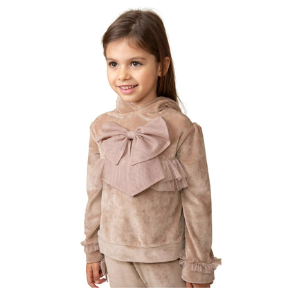 Mink - Back - Caramelo Kids Girls Velvet Hoodie And Joggers Set