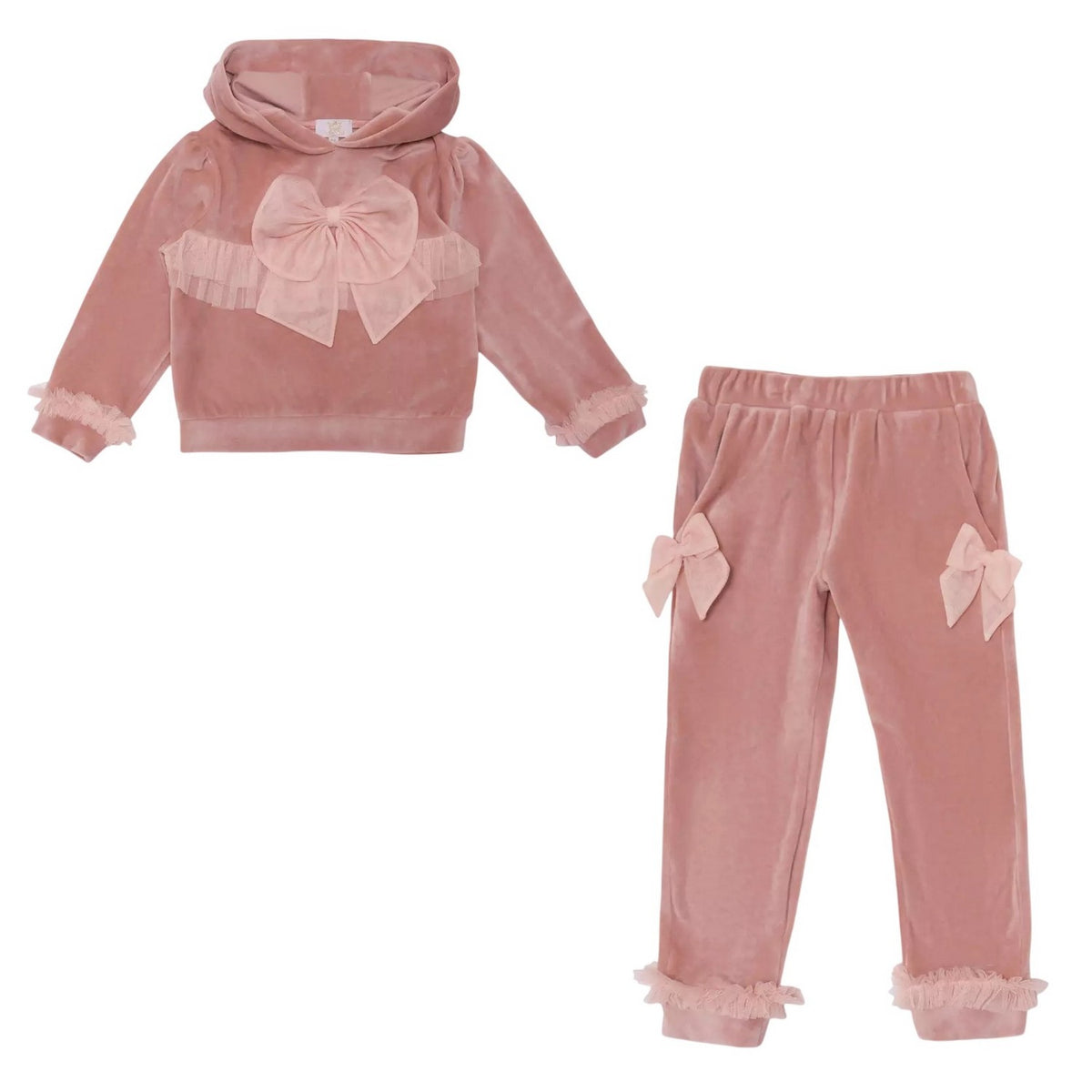 Pink - Front - Caramelo Kids Girls Velvet Hoodie And Joggers Set