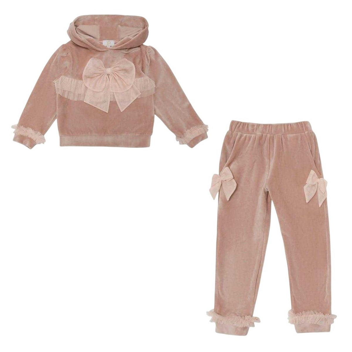 Mink - Front - Caramelo Kids Girls Velvet Hoodie And Joggers Set