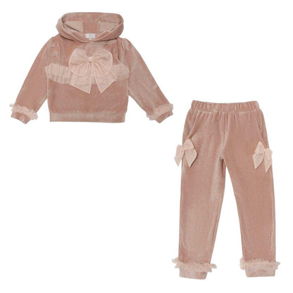 Mink - Front - Caramelo Kids Girls Velvet Hoodie And Joggers Set