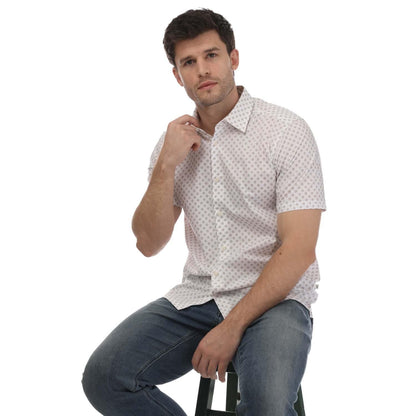 White - Side - Ted Baker Mens Forter Geometric Short-Sleeved Shirt