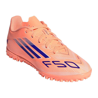 Orange-Blue - Pack Shot - Adidas Childrens-Kids F50 Messi Club Flat Astro Turf Trainers