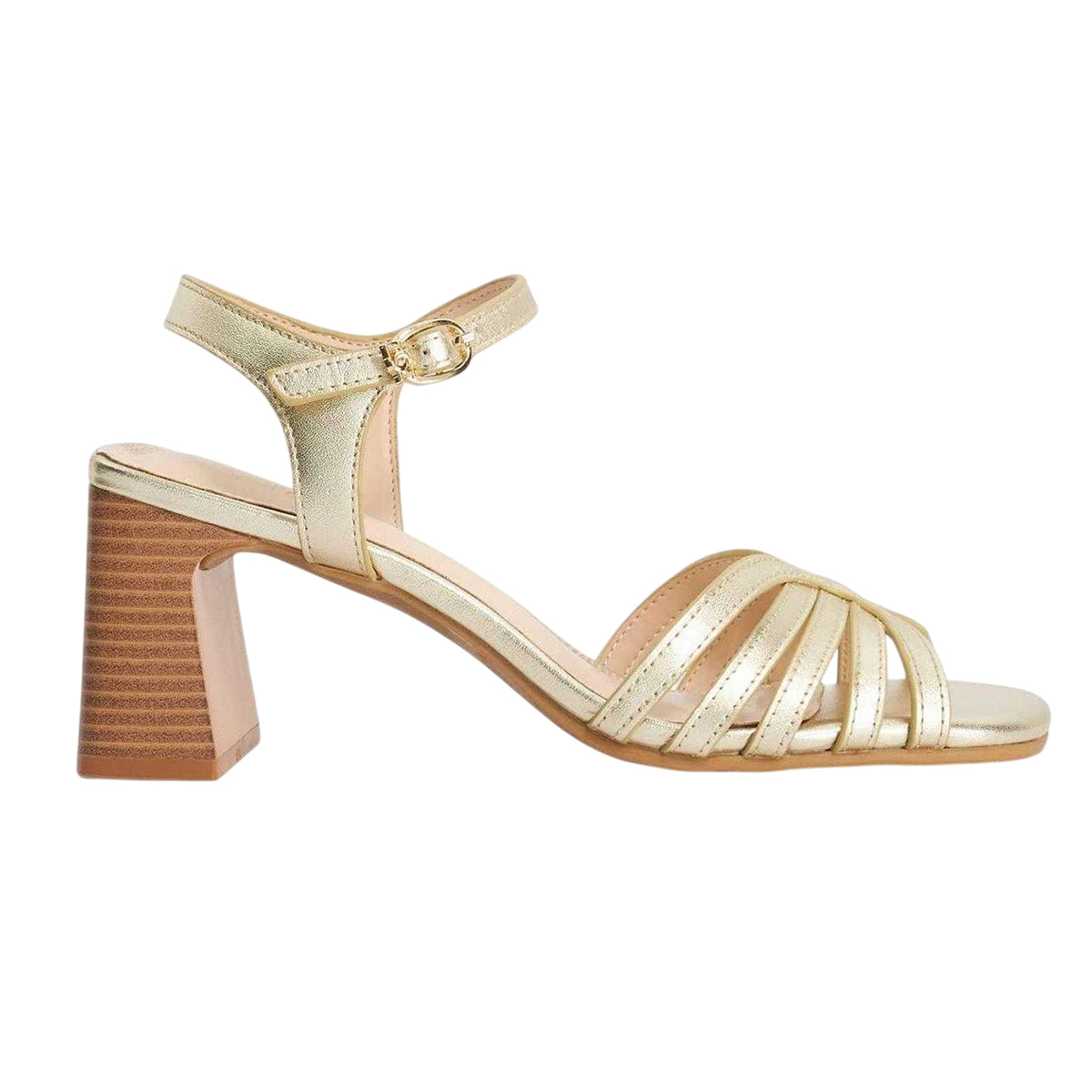 Gold - Front - Dune London Womens-Ladies Leather Block Heel Sandals
