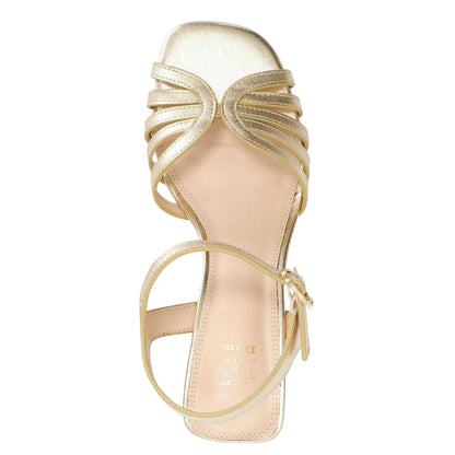 Gold - Side - Dune London Womens-Ladies Leather Block Heel Sandals