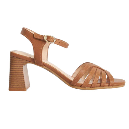 Tan - Front - Dune London Womens-Ladies Leather Block Heel Sandals