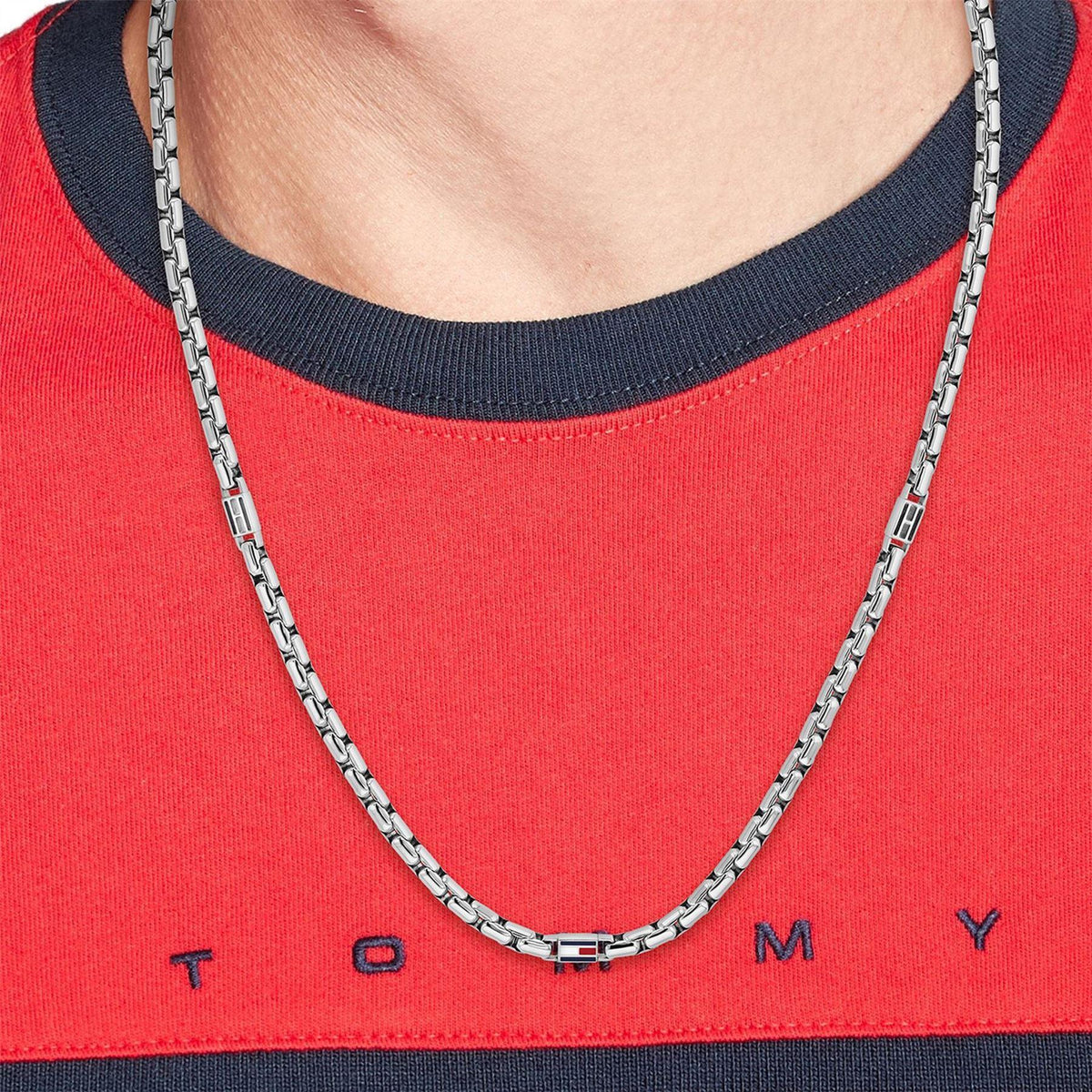 Silver - Side - Tommy Hilfiger Mens Gold Plated Stainless Steel Necklace