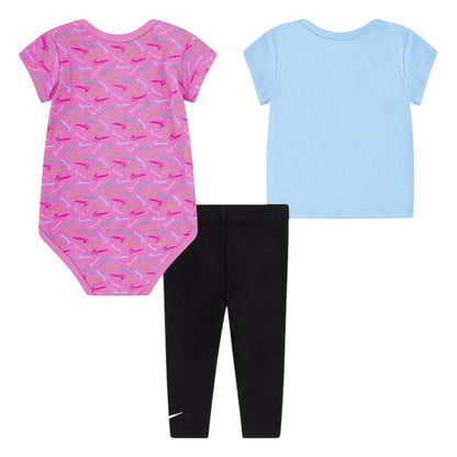 Black-Pink-Blue - Back - Nike Baby Girls Swoosh Top & Bottom Set (Pack of 3)