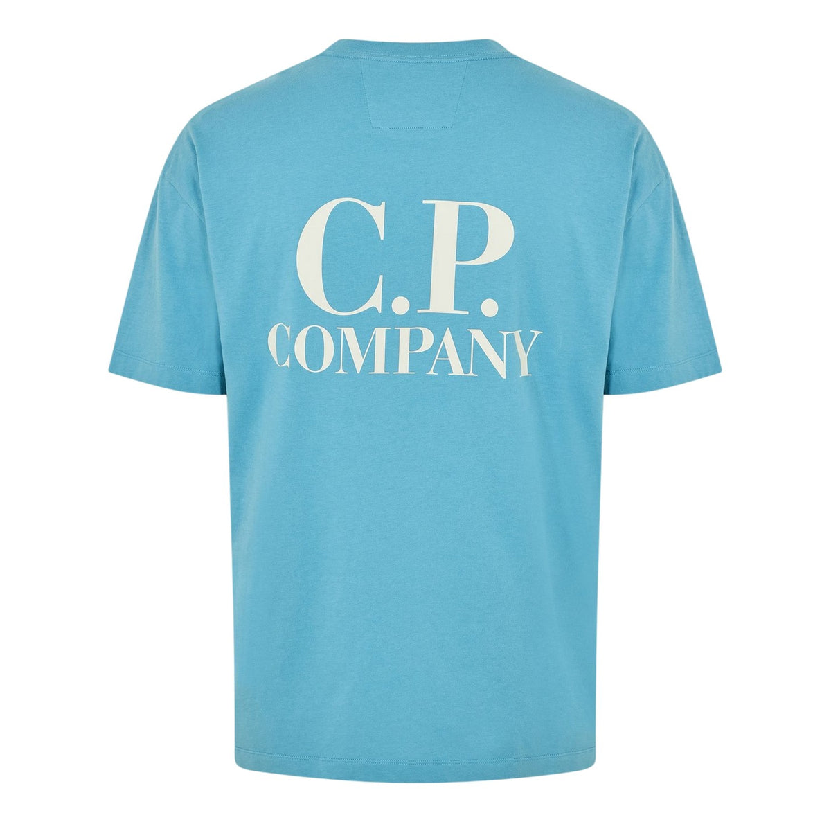 Aegean Blue - Back - C.P. Company Mens Double Logo Cotton Relaxed Fit Casual T-Shirt