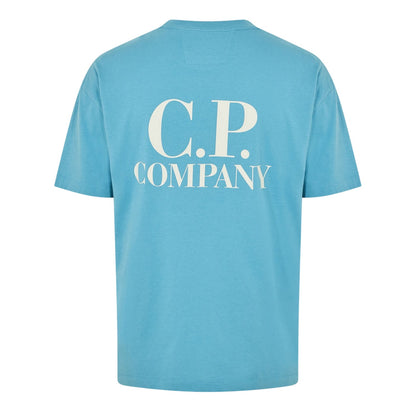 Aegean Blue - Back - C.P. Company Mens Double Logo Cotton Relaxed Fit Casual T-Shirt