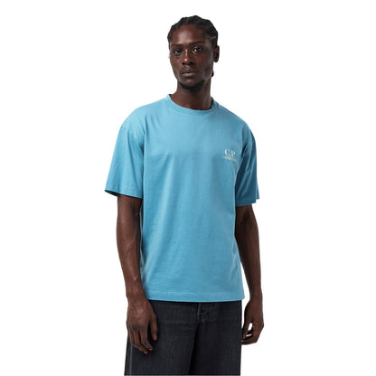 Aegean Blue - Side - C.P. Company Mens Double Logo Cotton Relaxed Fit Casual T-Shirt