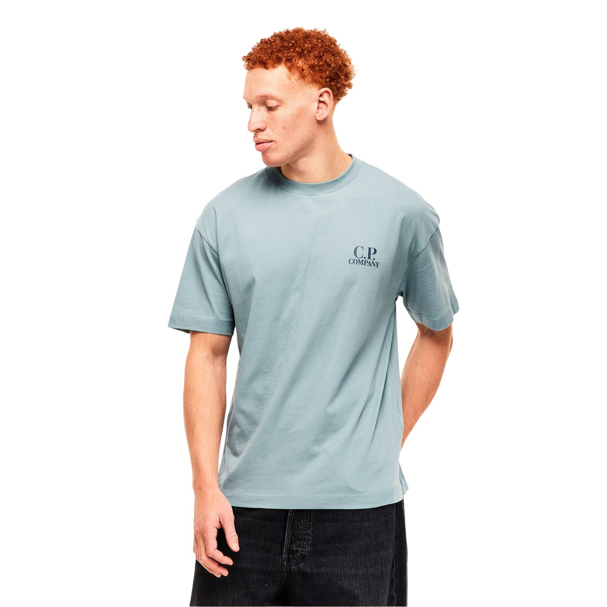 Dove Blue - Side - C.P. Company Mens Double Logo Cotton Relaxed Fit Casual T-Shirt