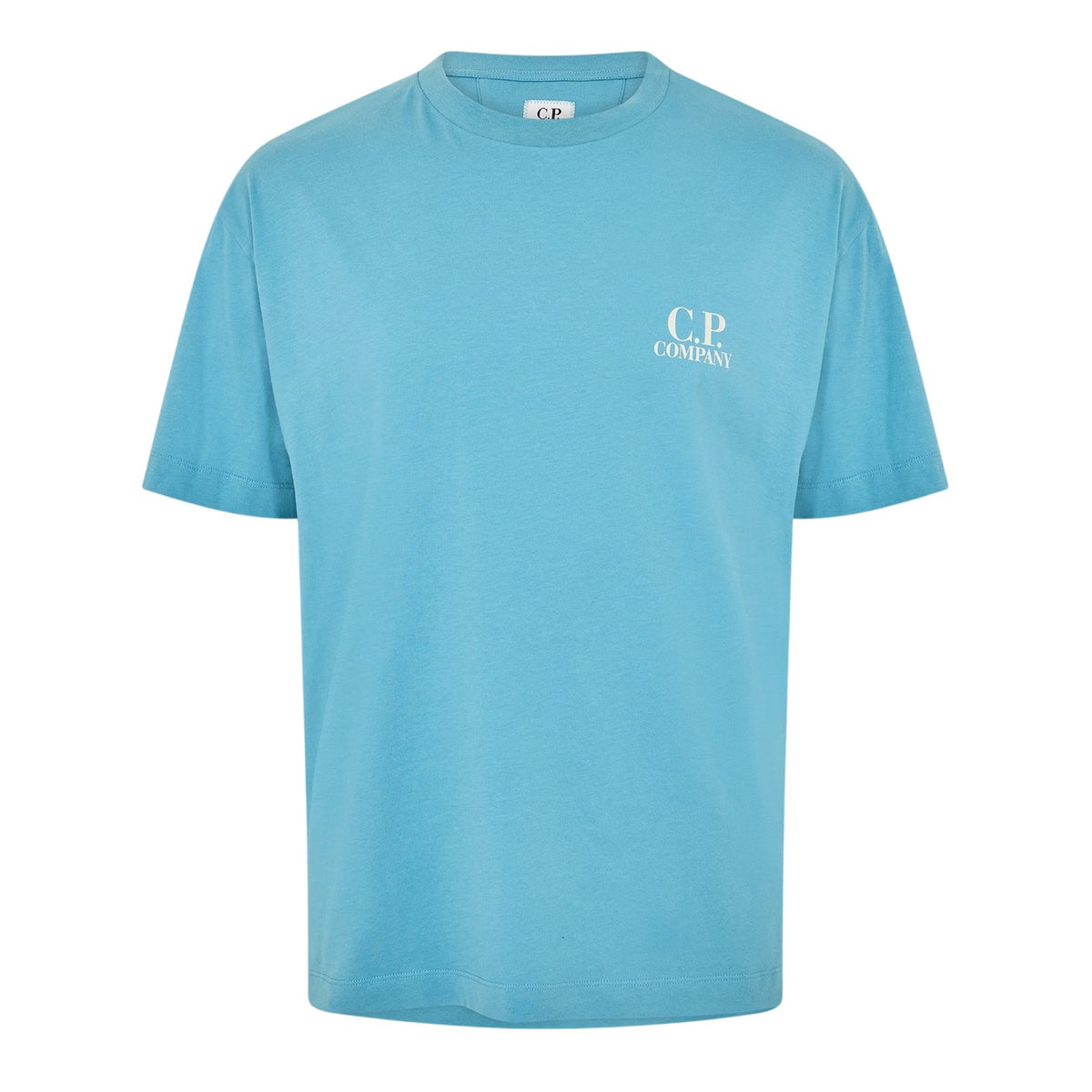Aegean Blue - Front - C.P. Company Mens Double Logo Cotton Relaxed Fit Casual T-Shirt