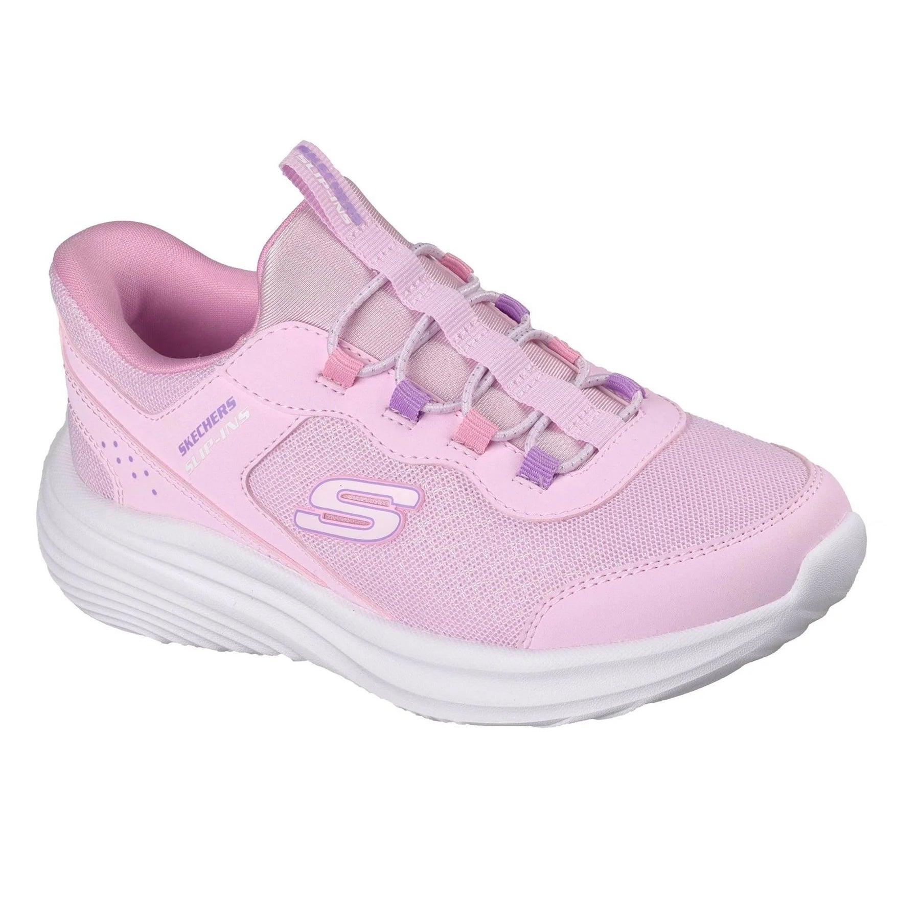 Pink-White - Pack Shot - Skechers Childrens-Kids Bounder Trainers