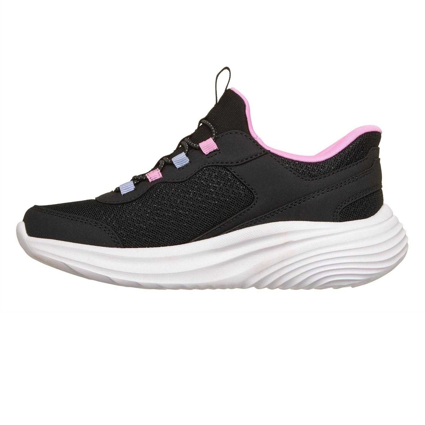 Black-Pink - Side - Skechers Childrens-Kids Bounder Trainers