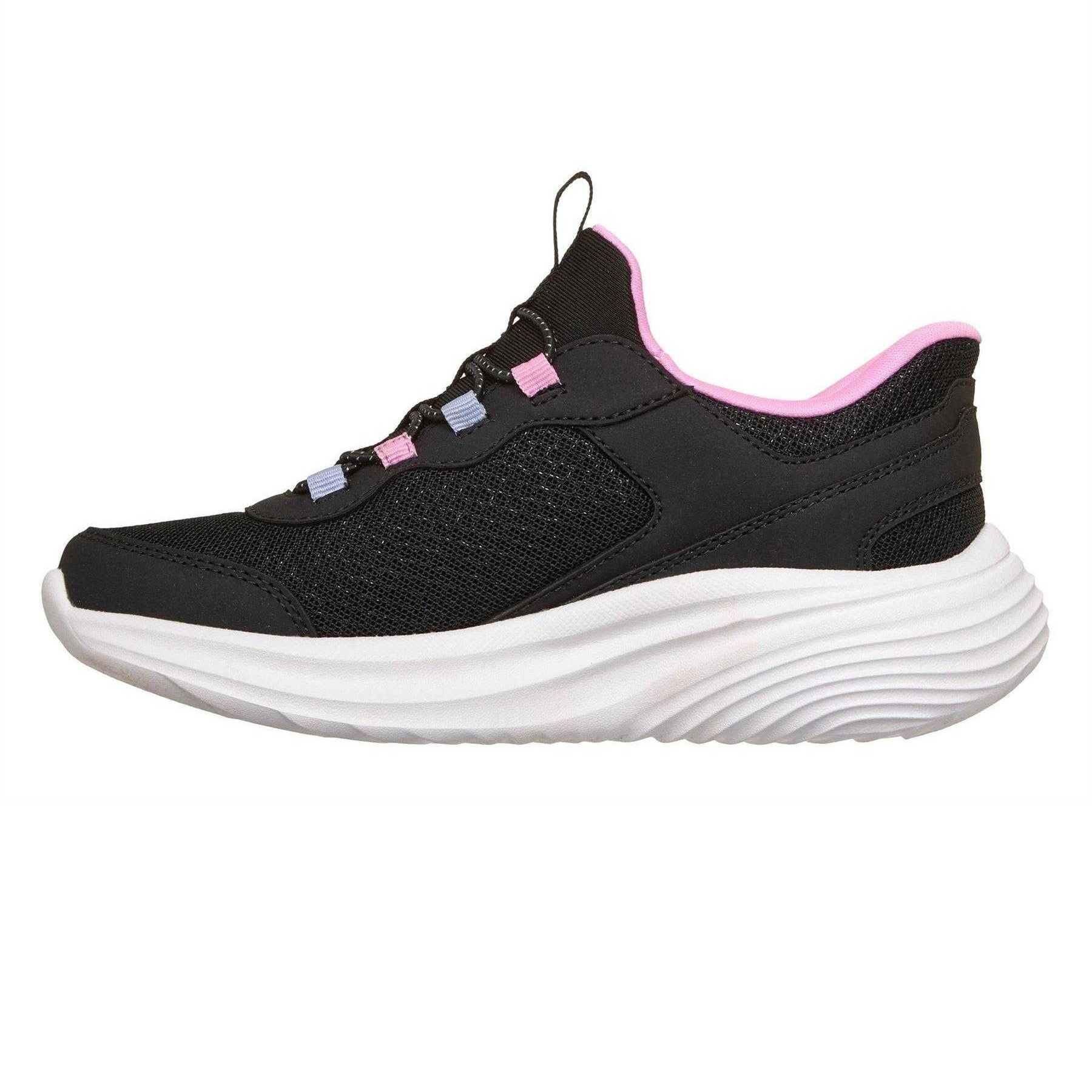 Black-Pink - Side - Skechers Childrens-Kids Bounder Trainers