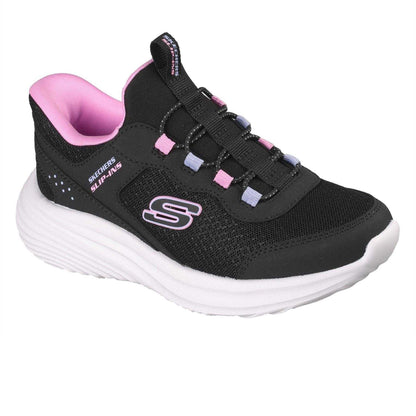 Black-Pink - Pack Shot - Skechers Childrens-Kids Bounder Trainers