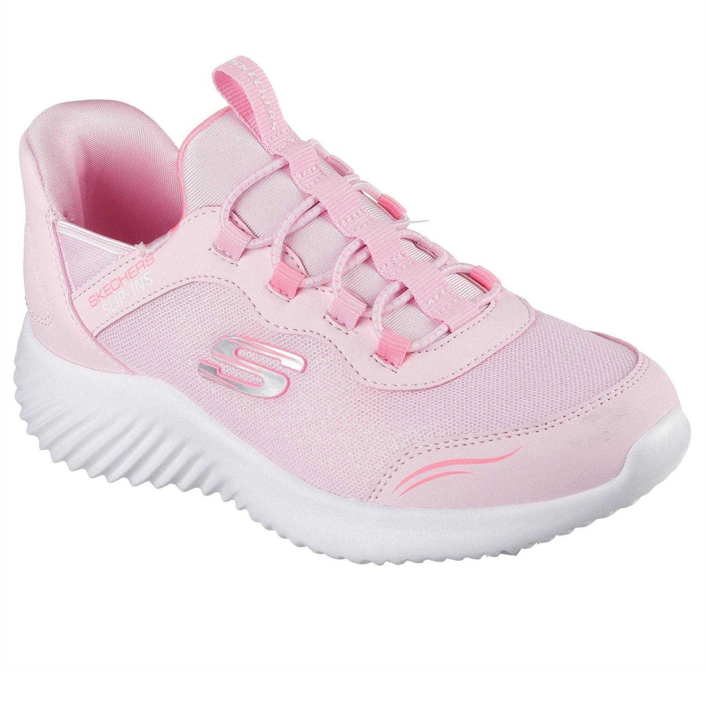 Light Pink-White - Pack Shot - Skechers Childrens-Kids Bounder Trainers