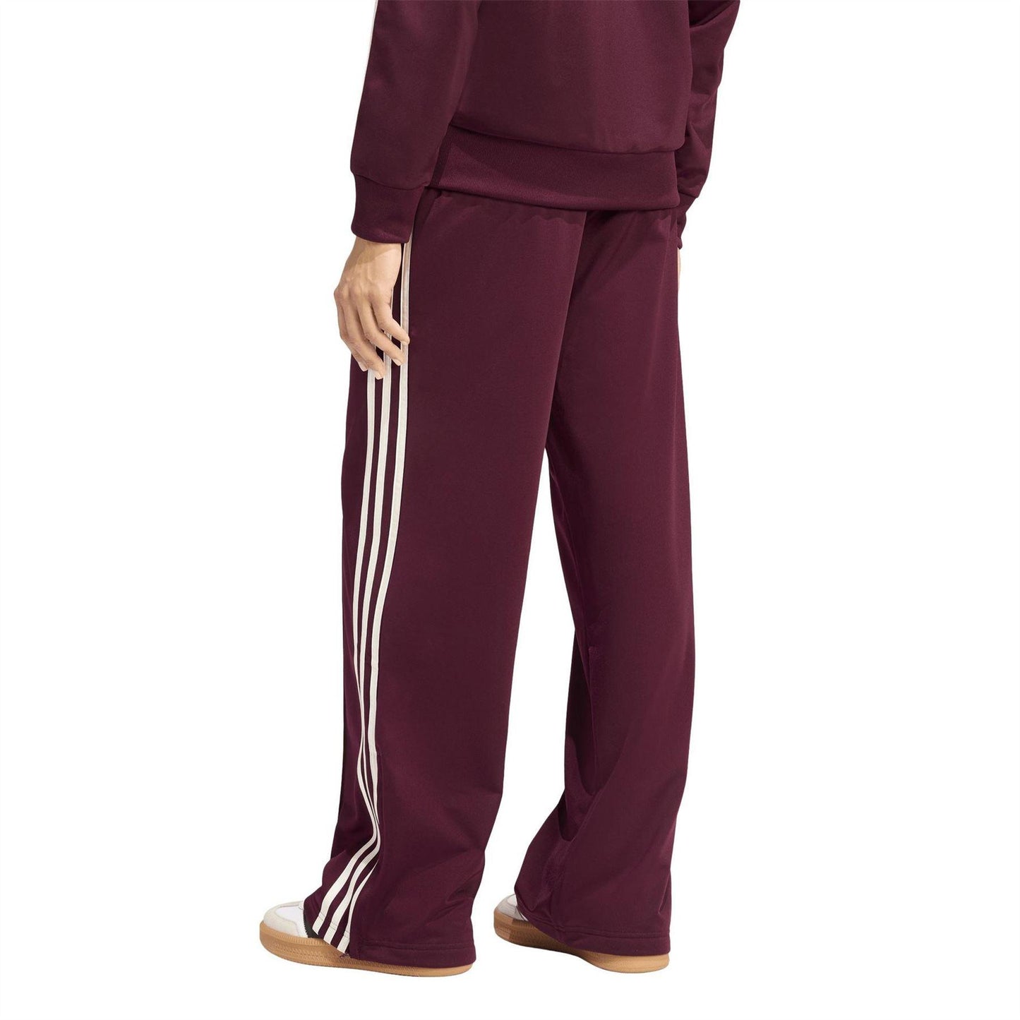 Maroon - Back - Adidas Womens-Ladies Firebird Polyester 3 Stripes Loose Tracksuit Bottoms