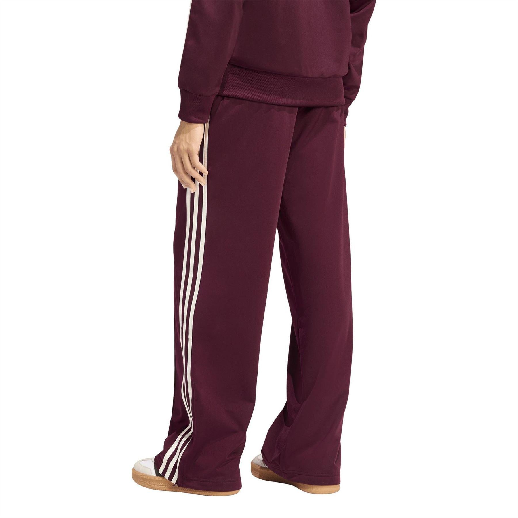Maroon - Back - Adidas Womens-Ladies Firebird Polyester 3 Stripes Loose Tracksuit Bottoms
