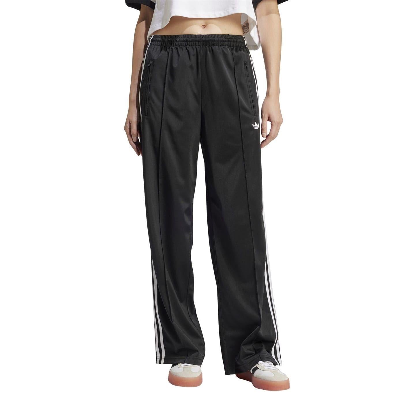 Black - Front - Adidas Womens-Ladies Firebird Polyester 3 Stripes Loose Tracksuit Bottoms