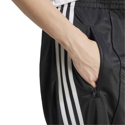 Black - Side - Adidas Womens-Ladies Firebird Polyester 3 Stripes Loose Tracksuit Bottoms