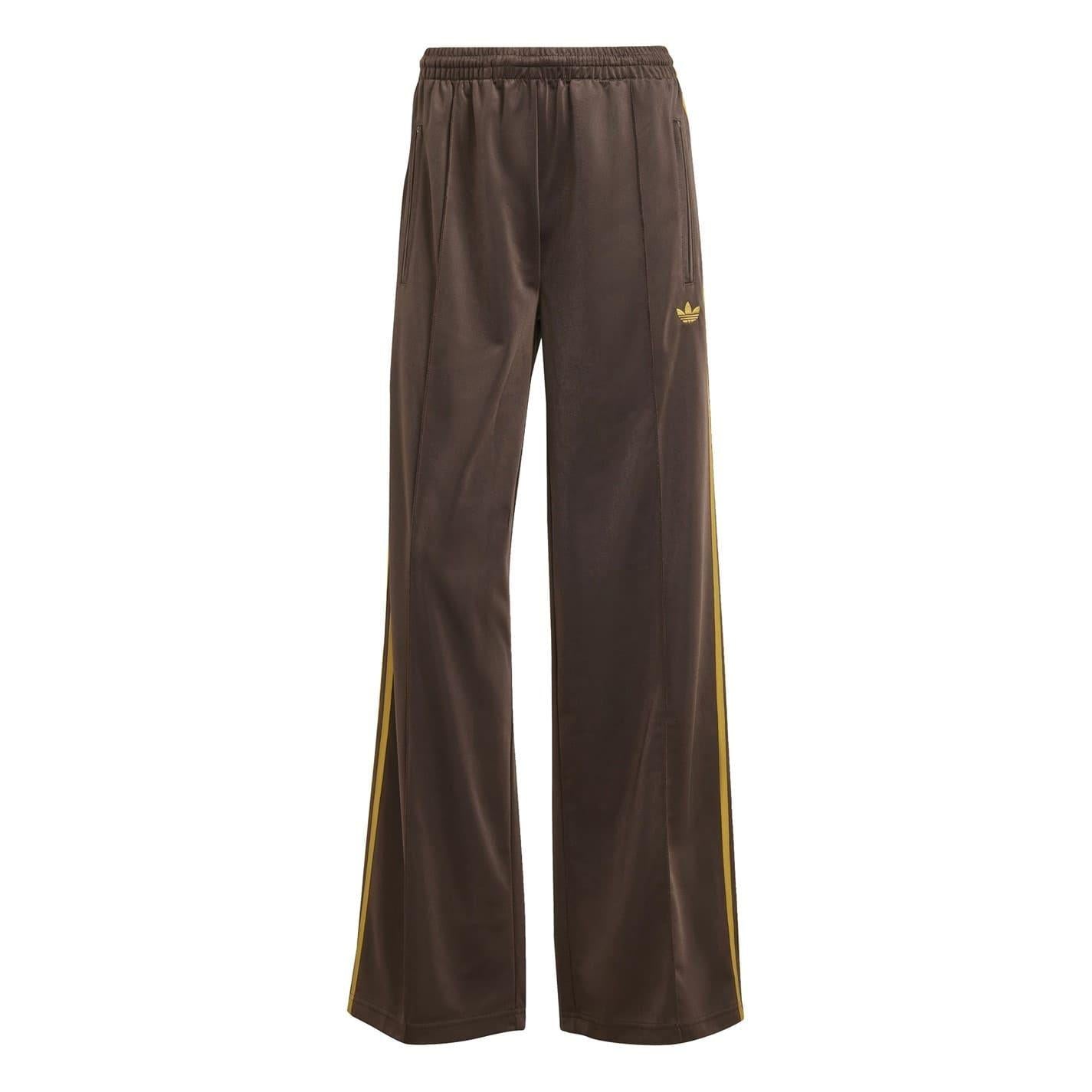 Dark Brown-Praline Brown - Front - Adidas Womens-Ladies Firebird Polyester 3 Stripes Loose Tracksuit Bottoms