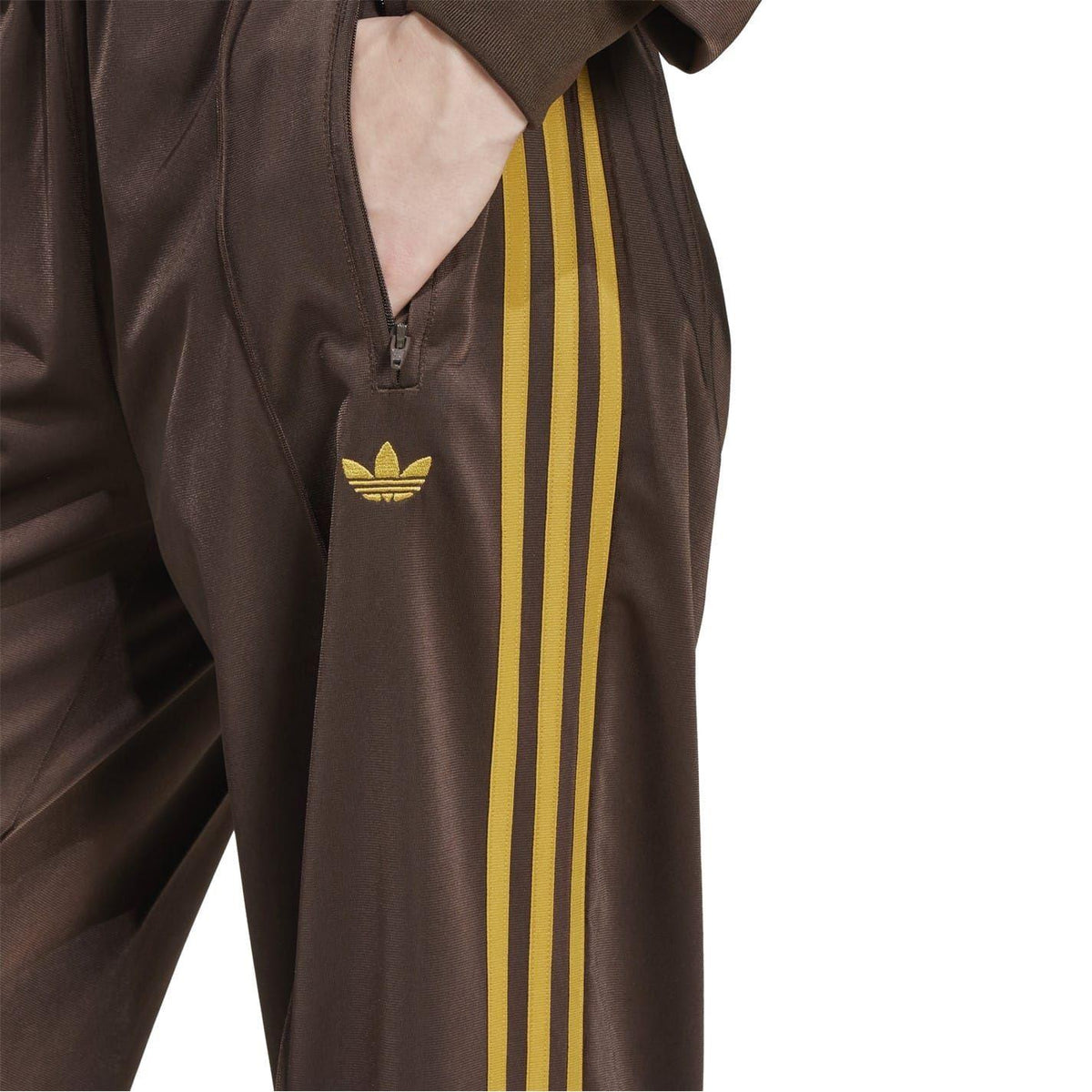 Dark Brown-Praline Brown - Lifestyle - Adidas Womens-Ladies Firebird Polyester 3 Stripes Loose Tracksuit Bottoms