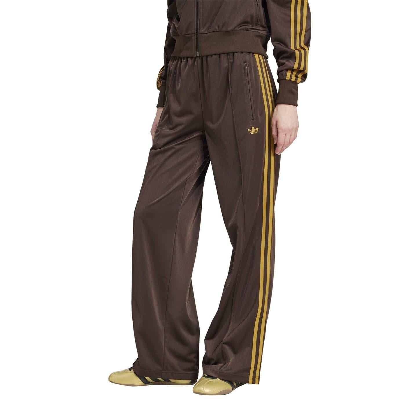 Dark Brown-Praline Brown - Pack Shot - Adidas Womens-Ladies Firebird Polyester 3 Stripes Loose Tracksuit Bottoms