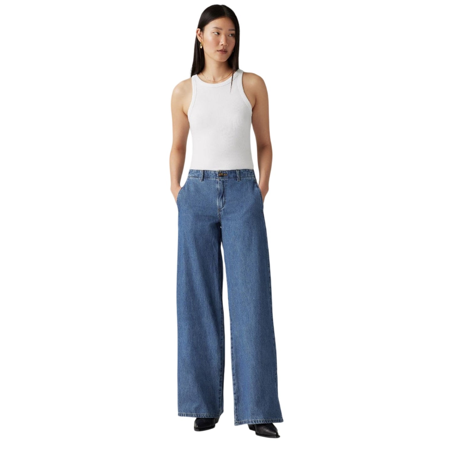 Blue - Side - Levis Womens-Ladies Big Yikes Wide Leg Chinos