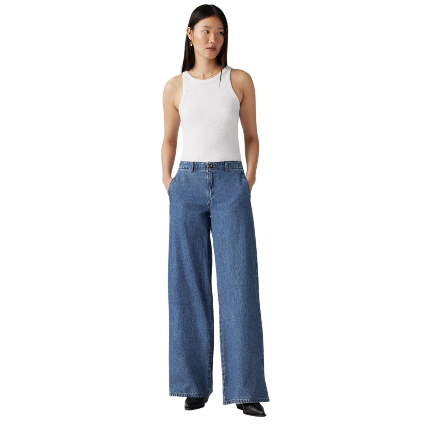 Blue - Side - Levis Womens-Ladies Big Yikes Wide Leg Chinos