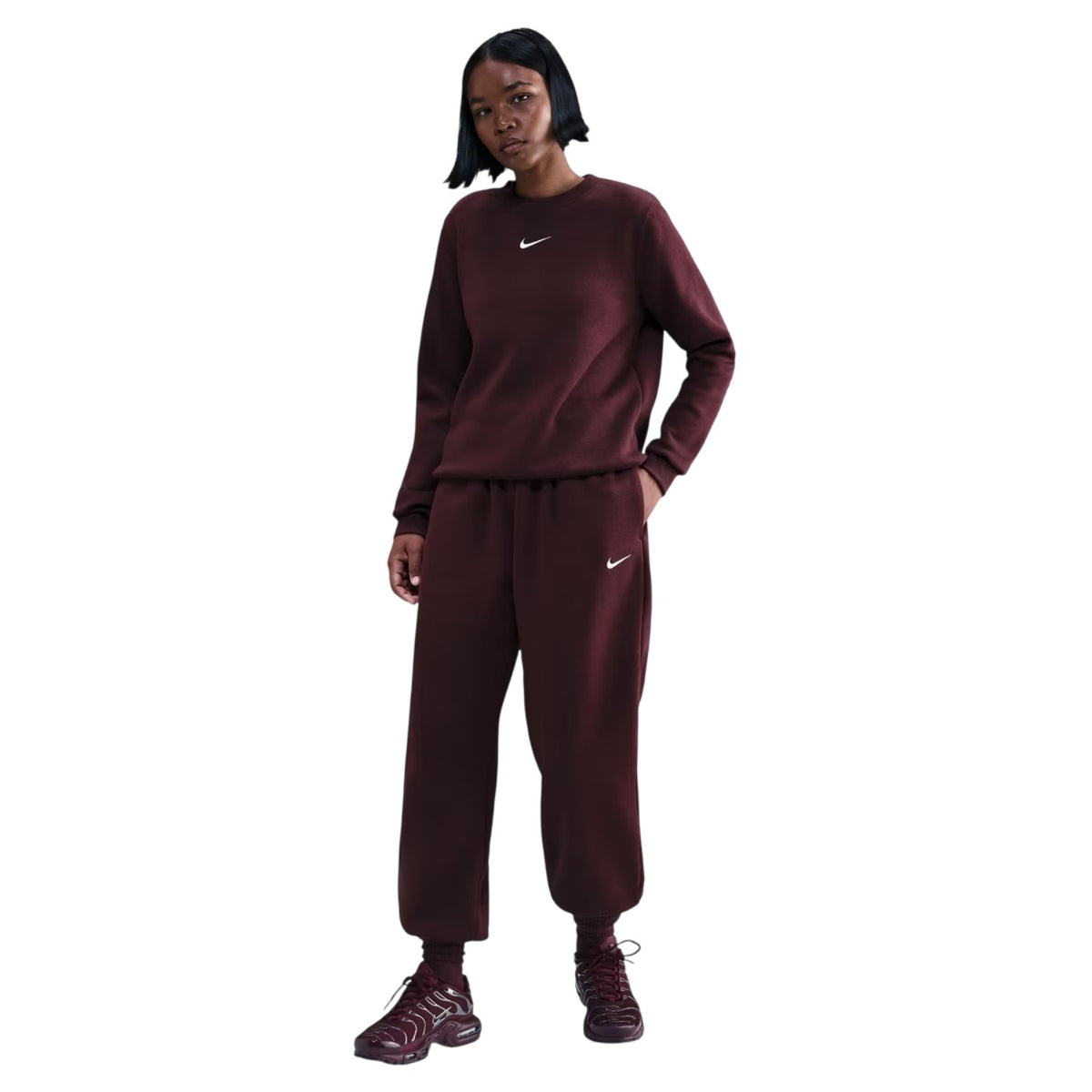 Burgundy - Side - Nike Womens-Ladies Fleece Joggers