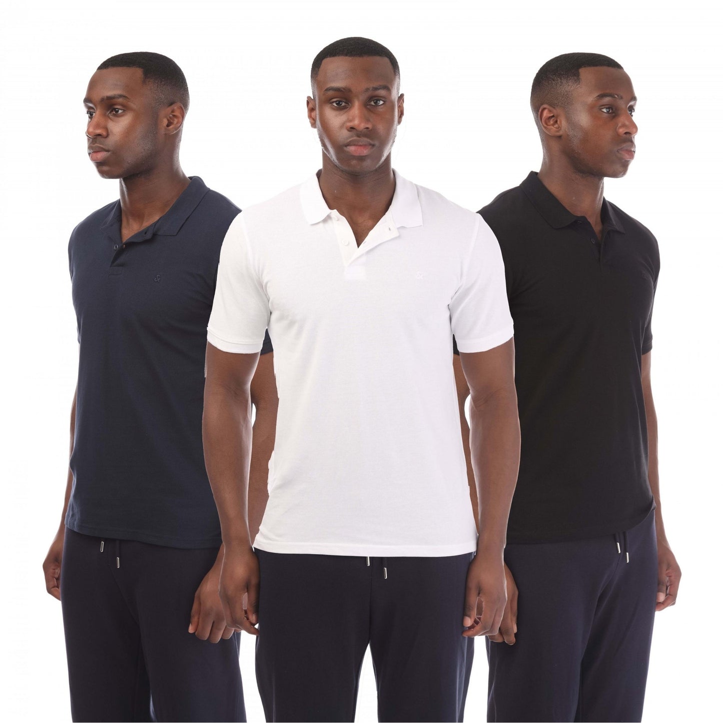 White-Black-Navy - Front - Jack And Jones Mens Basic Polo Shirt (Pack of 3)