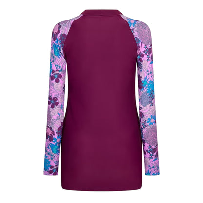 Purple-Blue - Back - Speedo Womens-Ladies Floral Long-Sleeved Modesty Swimsuit