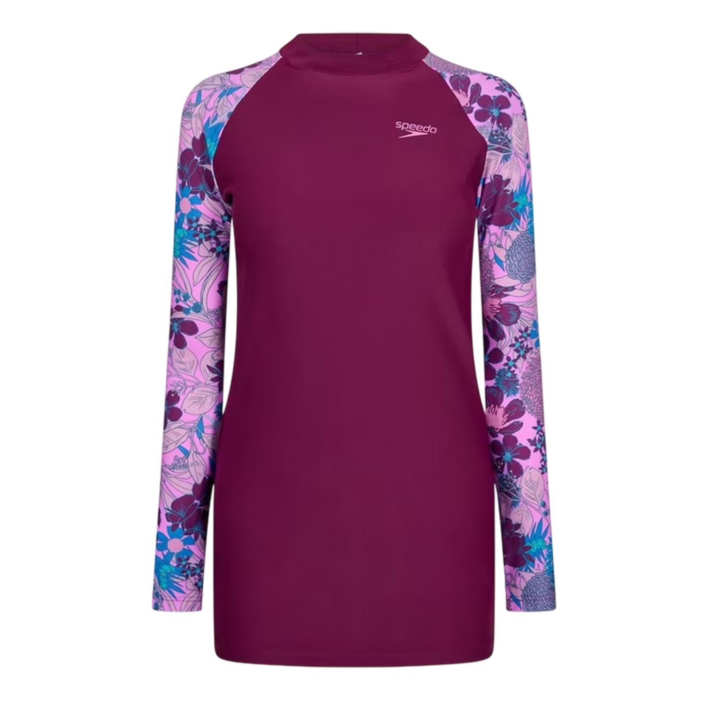 Purple-Blue - Front - Speedo Womens-Ladies Floral Long-Sleeved Modesty Swimsuit