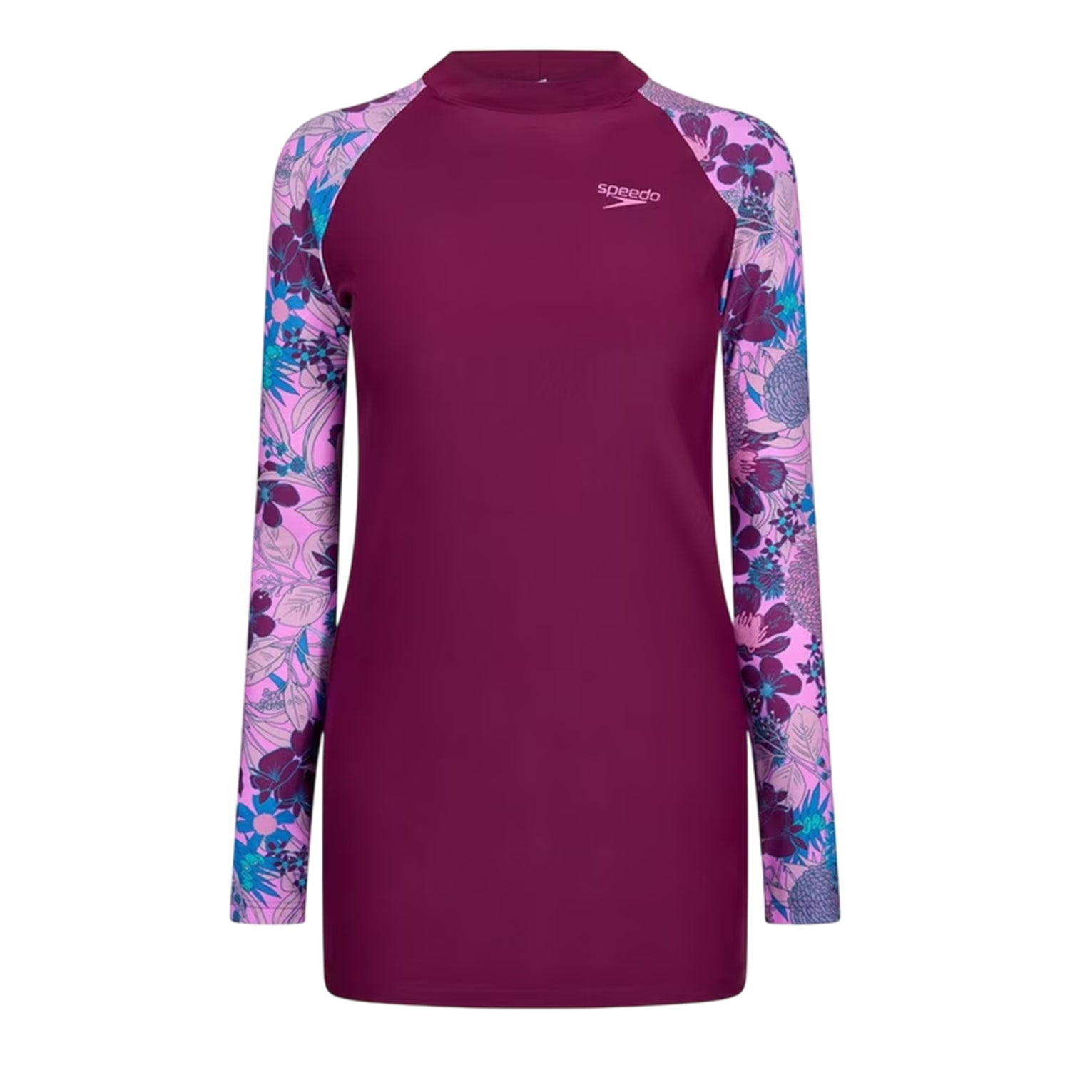 Purple-Blue - Front - Speedo Womens-Ladies Floral Long-Sleeved Modesty Swimsuit