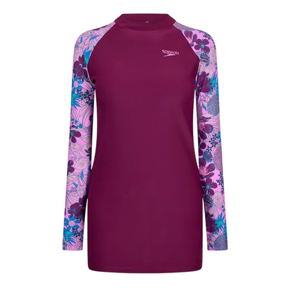 Purple-Blue - Front - Speedo Womens-Ladies Floral Long-Sleeved Modesty Swimsuit