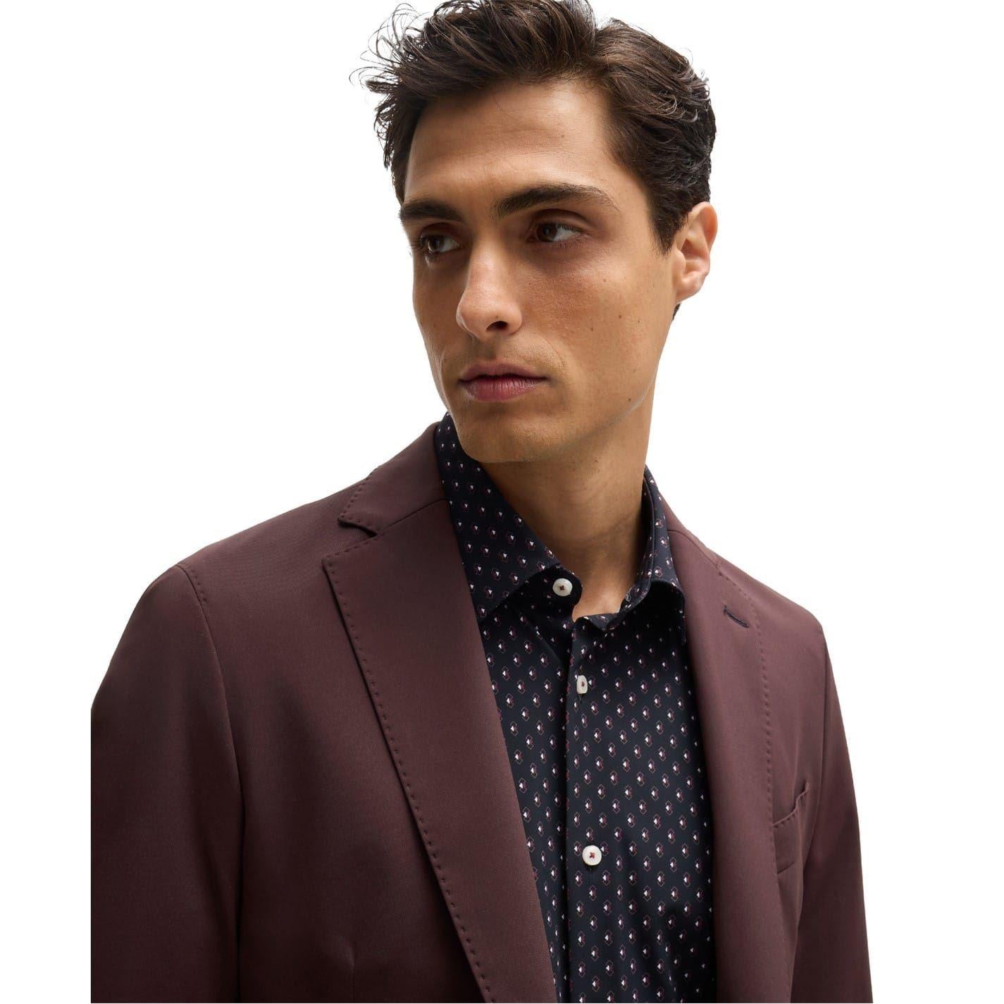Red - Side - Boss Mens Notch Neck Formal Blazer