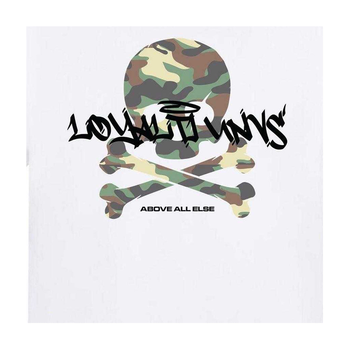 White - Side - Loyalti Mens Skull And Crossbones Cotton Camo T-Shirt