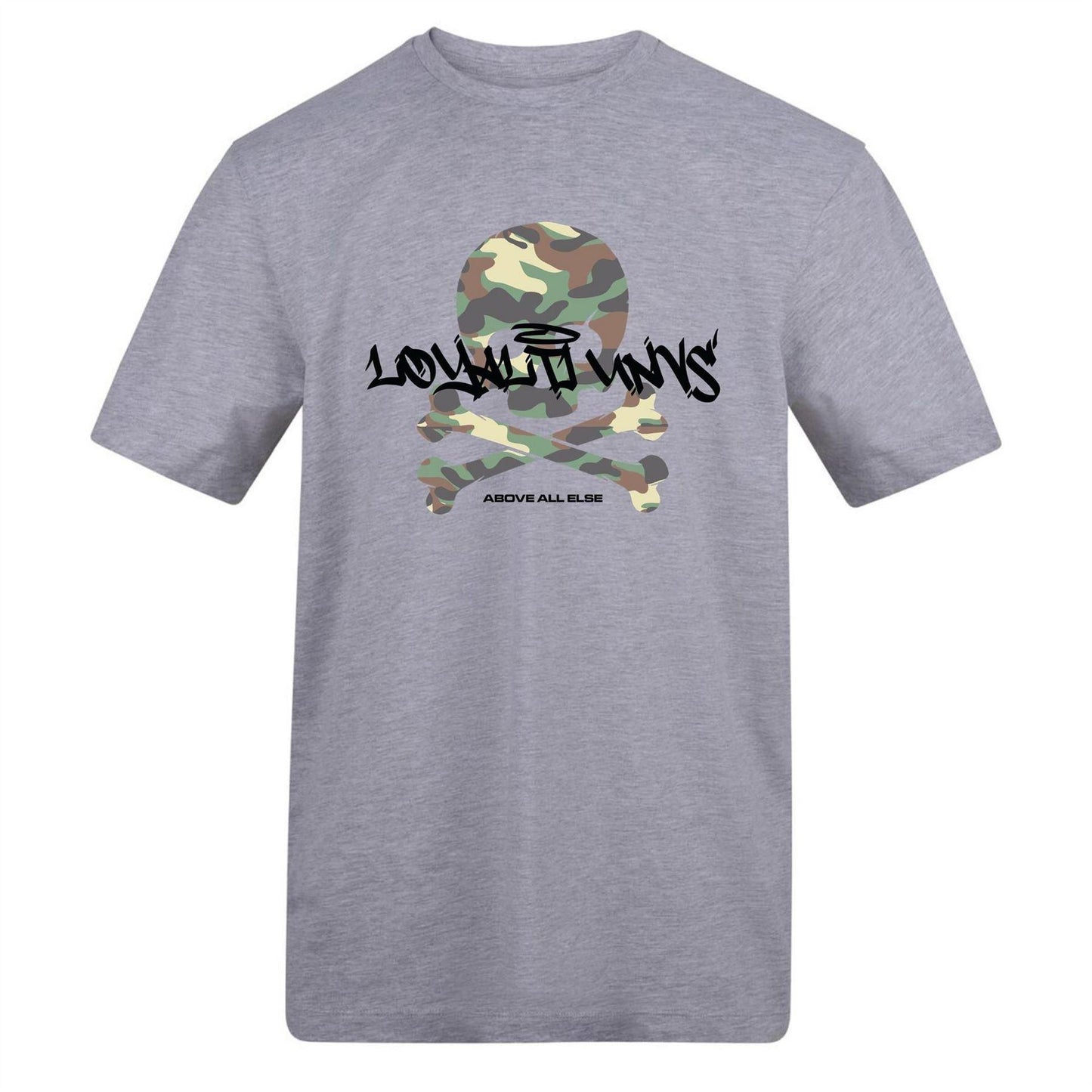 Grey - Front - Loyalti Mens Skull And Crossbones Cotton Camo T-Shirt
