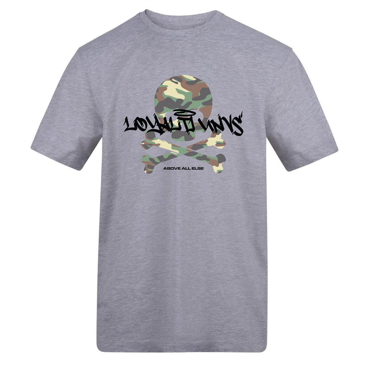 Grey - Front - Loyalti Mens Skull And Crossbones Cotton Camo T-Shirt